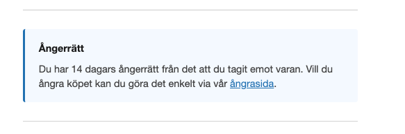 Informationsruta om 14 dagars ångerrätt med länk till ångrasidan
